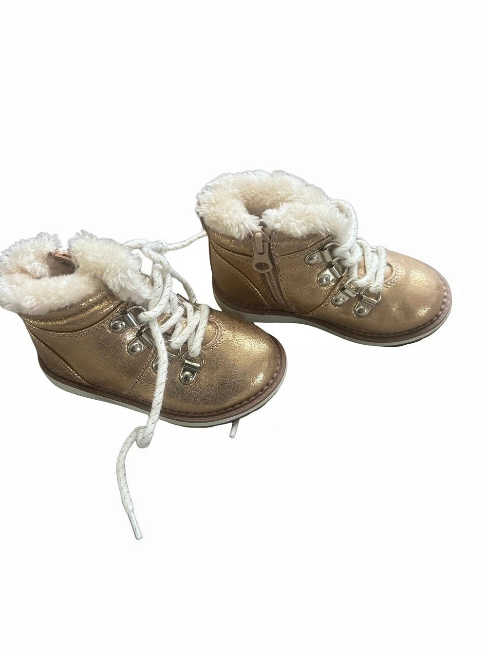 Kids Fur-Lined Lace-Up Boots in Brown Like New